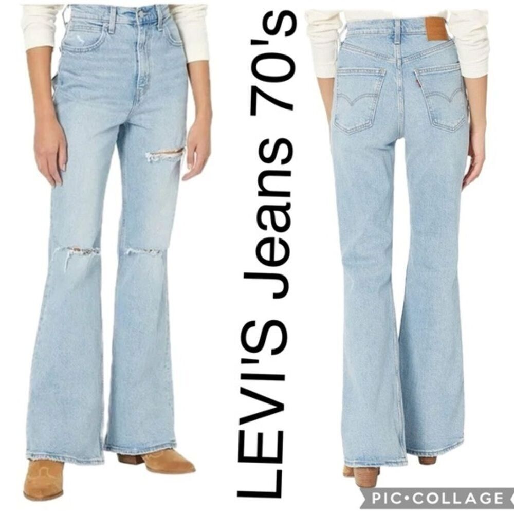 (Q1) New LEVI'S 70s HIGH-FLARED distressed high-waisted stretch jeans size 30x30